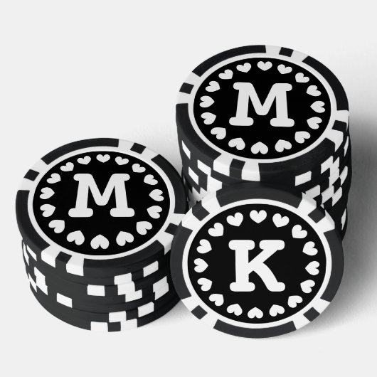 Monogram bruiloft gunst poker chip | Zwart wit (Opstapeling)