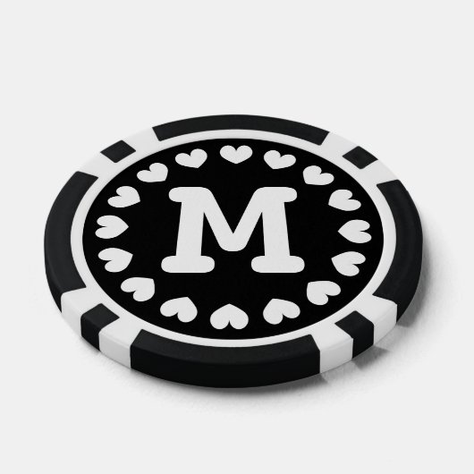 Monogram bruiloft gunst poker chip | Zwart wit (Enkel)