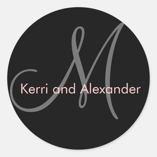 Monogram bruiloft gunst Stickers roze zwart (Voorkant)