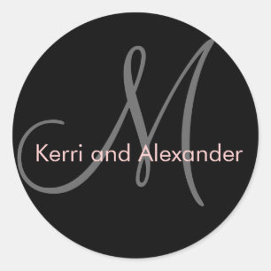 Monogram bruiloft gunst Stickers roze zwart