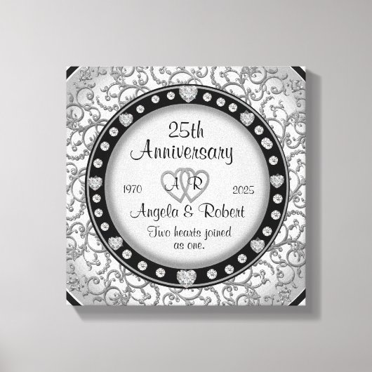 Monogram bruiloft Jubileum met harten Canvas Afdruk (Voorkant)