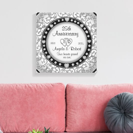 Monogram bruiloft Jubileum met harten Canvas Afdruk (Insitu (Woonkamer))