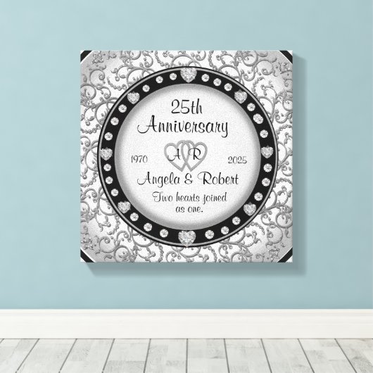 Monogram bruiloft Jubileum met harten Canvas Afdruk (Insitu (Houten vloer))