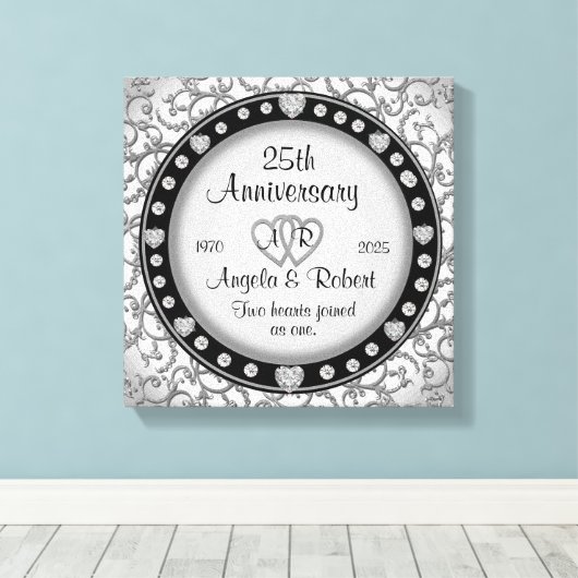 Monogram bruiloft Jubileum met harten Canvas Afdruk (Insitu (Houten vloer))