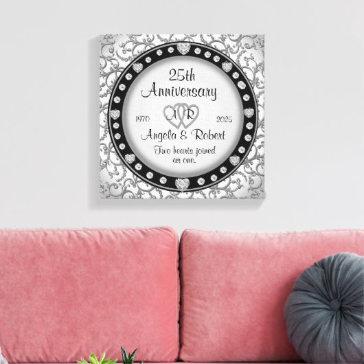 Monogram bruiloft Jubileum met harten Canvas Afdruk (Insitu (Woonkamer))