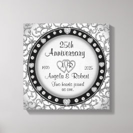 Monogram bruiloft Jubileum met harten Canvas Afdruk
