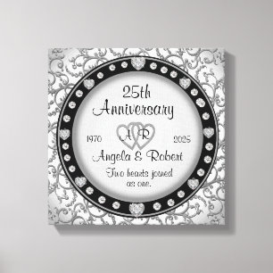 Monogram bruiloft Jubileum met harten Canvas Afdruk