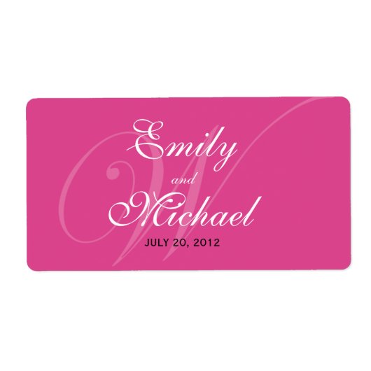Monogram bruiloft labels - Helderroze (Voorkant)