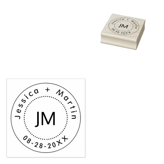 Monogram bruiloft Logo met de namen & datum van he Rubberstempel (Gestempeld)