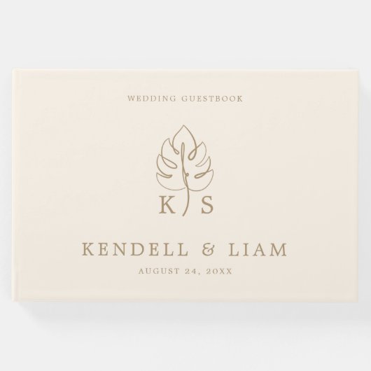 Monogram Bruiloft Logo Monstera Gastenboek (Voorkant)