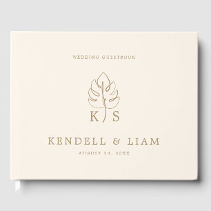 Monogram Bruiloft Logo Monstera Gastenboek