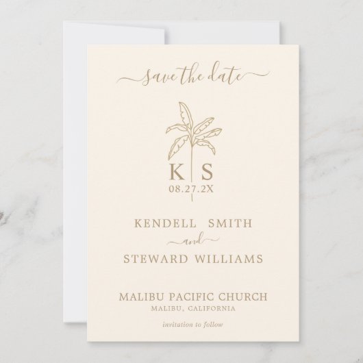 Monogram Bruiloft Logo Palm Tree Sla de datum op Kaart (Voorkant)