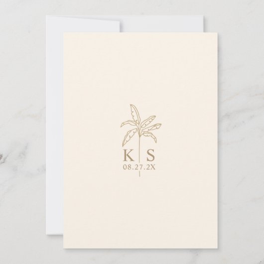 Monogram Bruiloft Logo Palm Tree Sla de datum op Kaart (Achterkant)