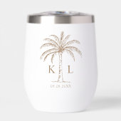 Monogram Bruiloft Logo Palm Tree Thermische wijn (Voorkant)