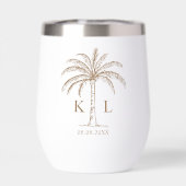 Monogram Bruiloft Logo Palm Tree Thermische wijn (Achterkant)