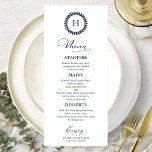 Monogram Bruiloft Menu Kaarten Navy Blauw<br><div class="desc">Een simpele kaart voor het huwelijkskalligrafie. Ik bied een gratis aanpassingsservice aan. Als je vragen hebt of speciale verzoeken hebt,  kun je contact met mij opnemen.</div>