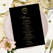 Monogram Bruiloft Menu Kaarten Zwart en Goud