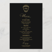 Monogram Bruiloft Menu Kaarten Zwart en Goud (Voorkant)