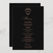 Monogram Bruiloft Menu Kaarten Zwart en Roos Goud (Voorkant / Achterkant)