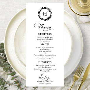 Monogram Bruiloft Menu Kaarten Zwart-wit