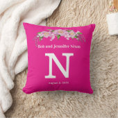 Monogram bruiloft met roze bloemen kussen (Deken)