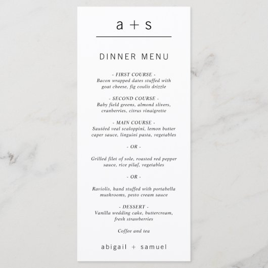 Monogram bruiloft met zwarte en witte foto's menu (Voorkant)