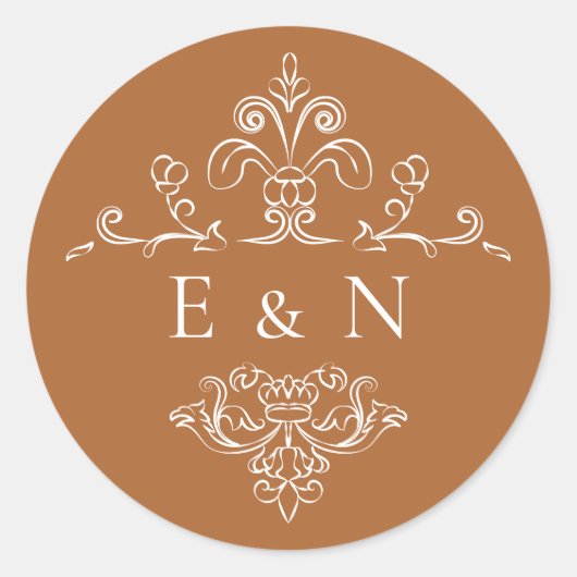 monogram | Bruiloft Monogram Ronde Sticker (Voorkant)