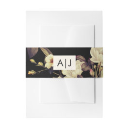 Monogram Bruiloft Moody Bloemen Zwart Uitnodigingen Wikkel