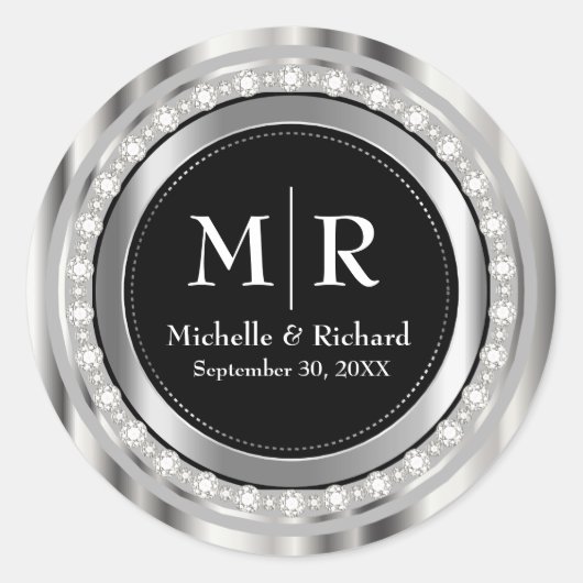 Monogram bruiloft of Jubileum Ronde Sticker (Voorkant)