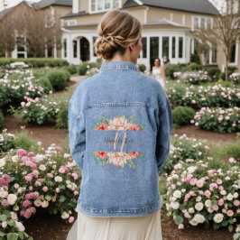 Monogram Bruiloft Perzik Sinaasappel Bloemen Denim Jacket