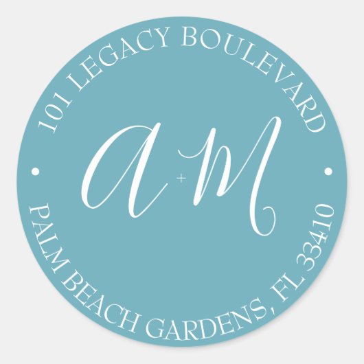Monogram bruiloft Rendement Adres Klassieke ronde Sticker (Voorkant)