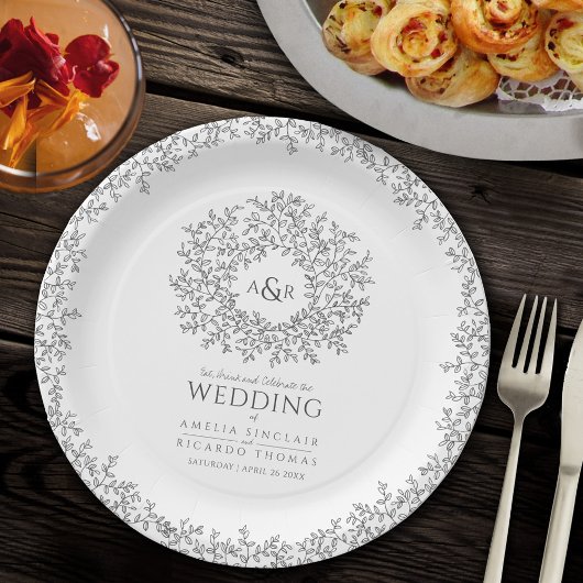 monogram bruiloft rond mono cirkel papieren bordje