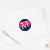 Monogram Bruiloft Roze Navy Ivoor Envelop Sticker (Envelop)