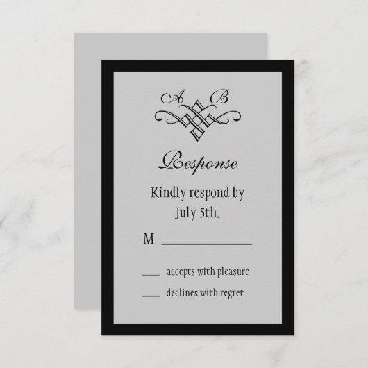 Monogram bruiloft RSVP in grijs (Voorkant / Achterkant)