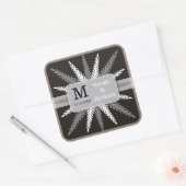 Monogram bruiloft stickers-zilver op zwart vierkante sticker (Envelop)