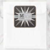 Monogram bruiloft stickers-zilver op zwart vierkante sticker (Tas)