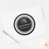 Monogram bruiloft stickers: zwarte polka stippen ronde sticker (Envelop)