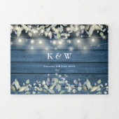 Monogram Bruiloft String Lichtjes Bloem Foto Drieluik Uitnodiging (Cover)