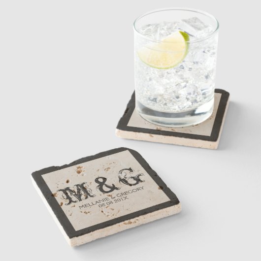 Monogram Bruiloft Tekst Ontwerp Stenen Onderzetter (Zijkant)