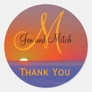 Monogram Bruiloft Tropisch Paradijs Envelop Seal Ronde Sticker