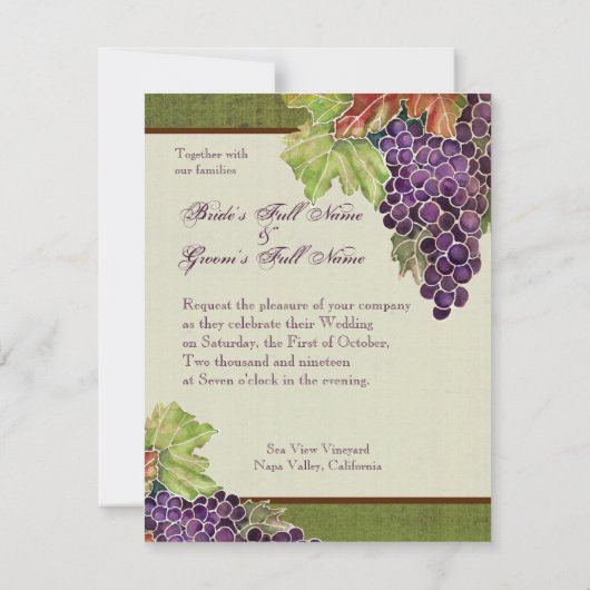 Monogram bruiloft uitnodiging herfst druivenblad (Achterkant)