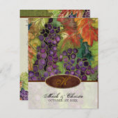 Monogram bruiloft uitnodiging herfst druivenblad (Voorkant / Achterkant)