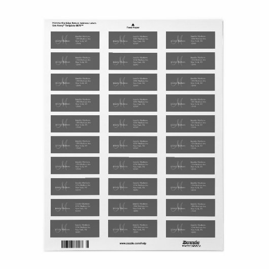 Monogram bruiloft uitnodiging retour adres label (Full Sheet)
