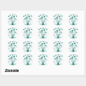 Monogram Bruiloft Vogels Harten Swirls Diep Aqua Ronde Sticker (Vel)