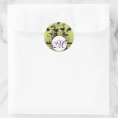 Monogram Bruiloft Vogels Harten Swirls Ronde Sticker (Tas)