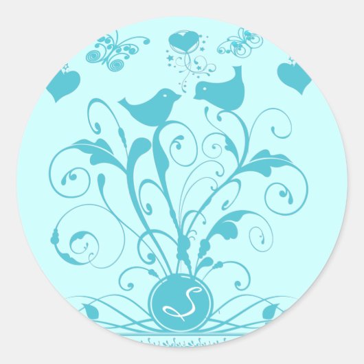 Monogram Bruiloft Vogels veranderen kleuren Ronde Sticker (Voorkant)