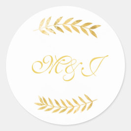 Monogram bruiloft warme gouden bladeren ronde sticker
