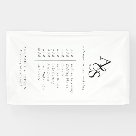 Monogram, bruiloft, welkom en orde van het eveneme spandoek (Horizontaal)