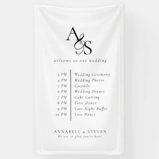 Monogram, bruiloft, welkom en orde van het eveneme spandoek (Verticaal)