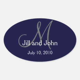 Monogram Bruiloft Wijn Label Sticker Navy